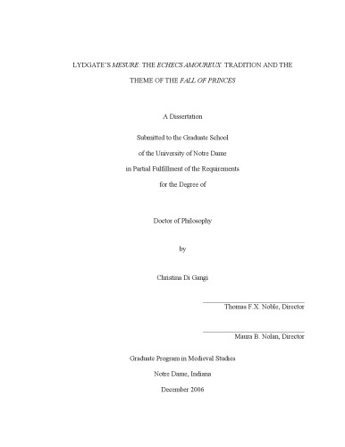 Lydgates Mesure The Echecs Amoureux Tradition And The Theme Of The Fall Of Princes Di Gangi