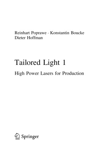 Tailored Light 1 High Power Lasers For Production Reinhart Poprawe