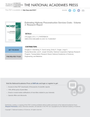 Estimating Highway Preconstruction Services Costs Volume 2 Research Report Coll