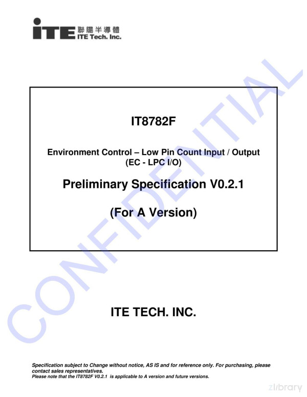 It8782f Preliminary Specification V021 For A Version V021 Ite Inc