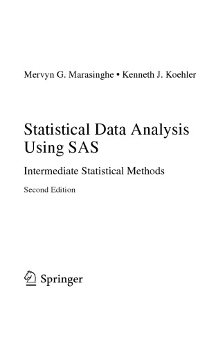 Statistical Data Analysis Using Sas Intermediate Statistical Methods 2nd Mervyn G Marasinghe