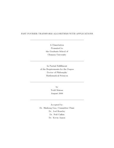 Fast Fourier Transform Algorithms With Applications Phd Thesis Todd Mateer