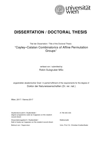 Cayleycatalan Combinatorics Of Affine Permutation Groups Phd Thesis Robin Sulzgruber