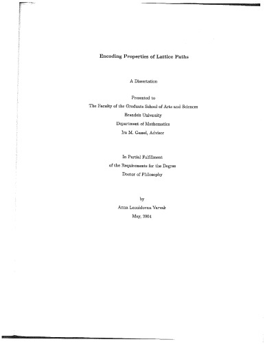 Encoding Properties Of Lattice Paths Phd Thesis Anna Varvak