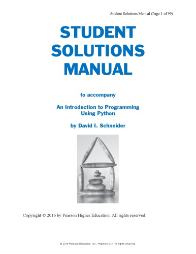 Instructor Solutions Manual For An Introduction To Programming Using Python David I Schneider