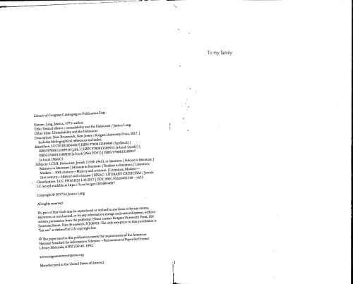 Textual Silence Unreadability And The Holocaust Jessica Lang