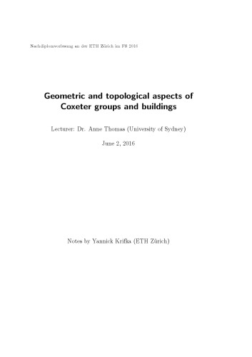 Geometric And Topological Aspects Of Coxeter Groups And Buildings Lecture Notes Anne Thomas