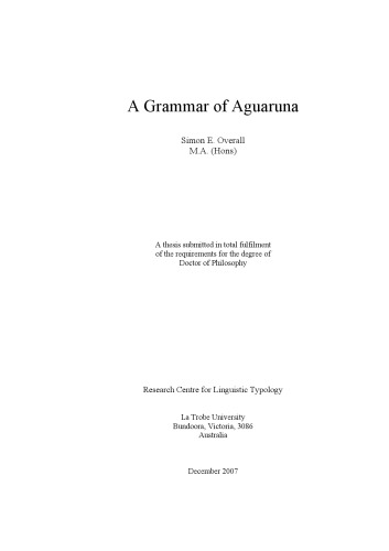 A Grammar Of Aguaruna Simon E Overall