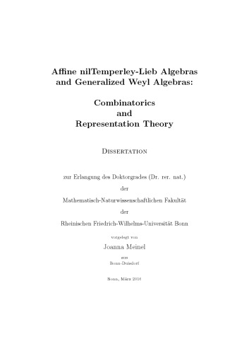 Affine Niltemperleylieb Algebras And Generalized Weyl Algebras Combinatorics And Representation Theory Phd Thesis Joanna Meinel