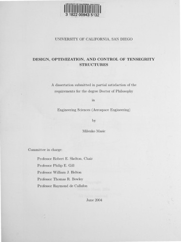 Design Optimization And Control Of Tensegrity Structures 1st Edition Milenko Masic