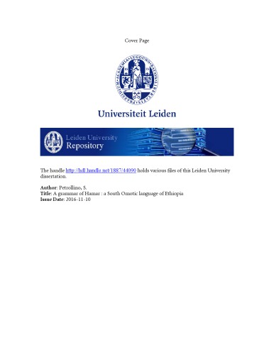 A Grammar Of Hamar A South Omotic Language Of Ethiopia Thesis Sarah Petrollino