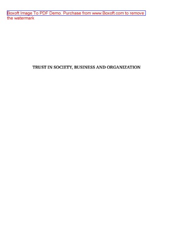 Trust In Soiety Business And Organization Proceedings Of The Conference Business Society Human October 3031 2013 Moscow Coll