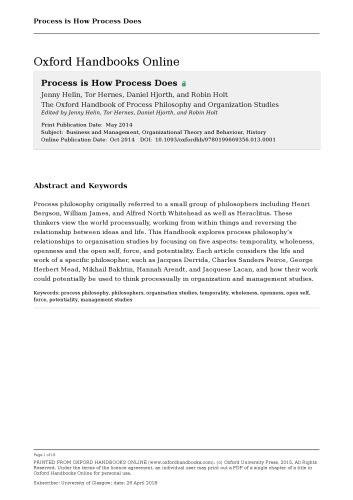 Oxford Handbook Of Process Philosophy And Organization Studies Jenny Helin