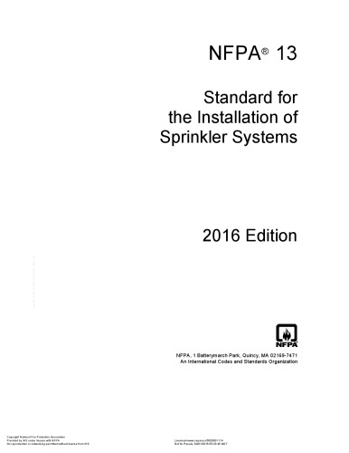 Nfpa 13 Standard For The Installation Of Sprinkler Systems Coll