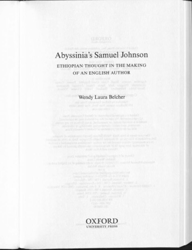 Abyssinias Samuel Johnson Ethopian Thought In The Making Of An English Author Wendy Laura Belcher