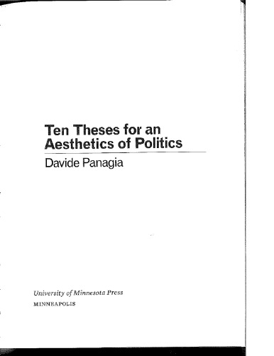 Ten Theses For An Aesthetics Of Politics Davide Panagia
