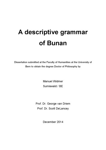 A Descriptive Grammar Of Bunan Widmer Manuel