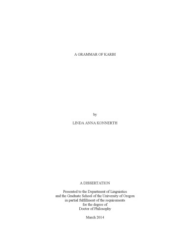 A Grammar Of Karbi Konnerth Linda Anna