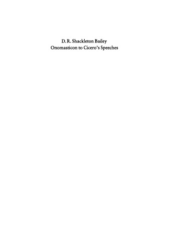 Onomasticon To Ciceros Speeches Reprint 2016 Shackleton Bailey