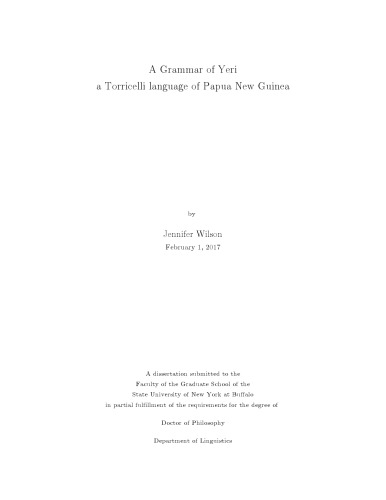 A Grammar Of Yeri A Torricelli Language Of Papua New Guinea Jennifer Wilson