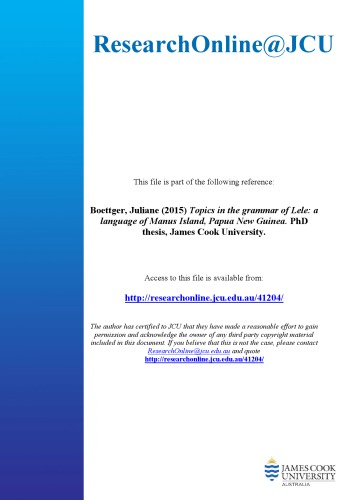 Topics In The Gammar Of Lele A Language Of Manus Islands Juliane Boettger