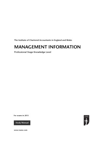 Management Information Study Manual Professional Stage Knowledge Level Icaew 6th Coll