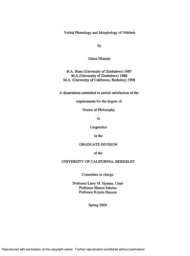 Verbal Phonology And Morphology Of Ndebele Galen Sibanda