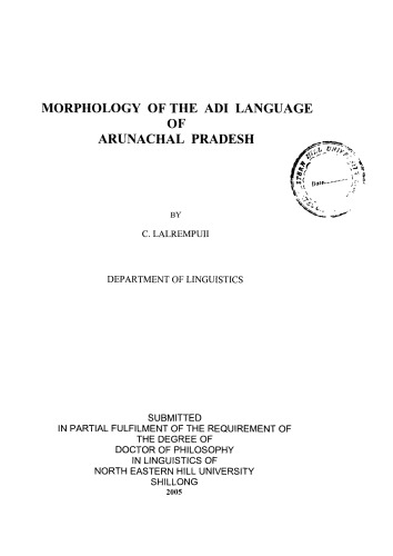 Morphology Of The Adi Language Of Arunachal Pradesh C Lalrempuii
