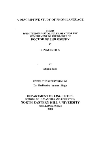 A Descriptive Study Of Phom Language Antiqua Bano