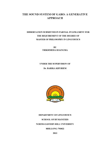 The Sound System Of Garo A Generative Approach Triksimeda B Sangma