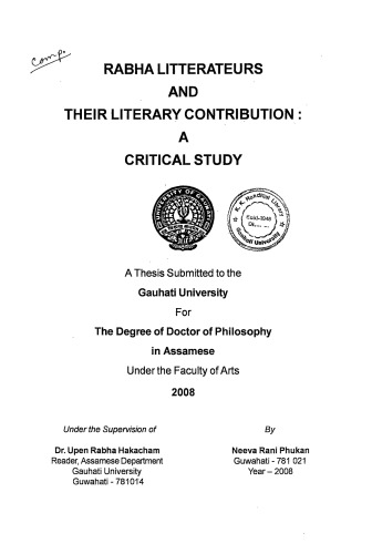 Rabha Litterateurs And Their Literary Contribution A Critical Study Neeva Rani Phukan