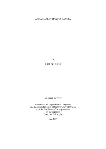 A Grammar Of Hakhun Tangsa Krishna Boro