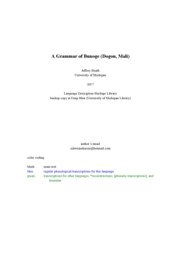 A Grammar Of Bunoge Dogon Mali Jeffrey Heath