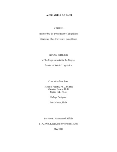 A Grammar Of Faifi Saleem Mohammed Alfaife