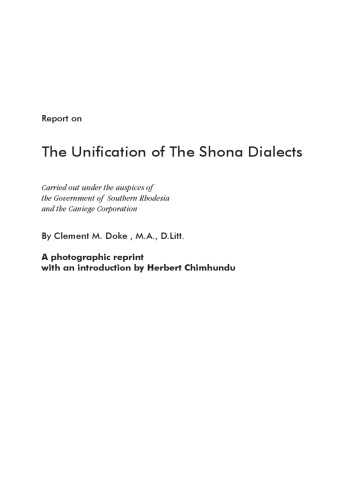 Report On The Unification Of The Shona Dialects Clement M Doke