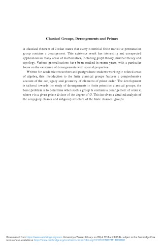 Classical Groups Derangements And Primes Timothy C Burness