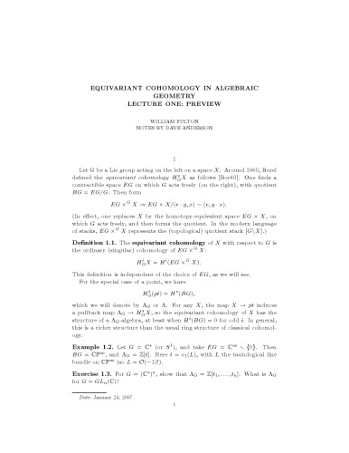 Equivariant Cohomology In Algebraic Geometry William Fulton