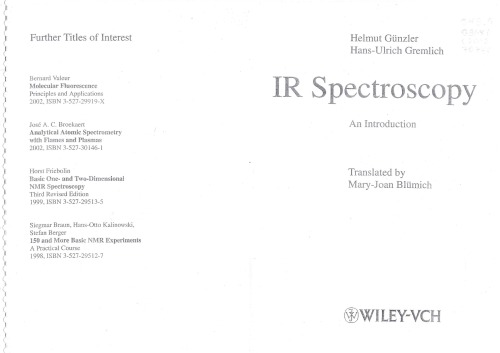 Ir Spectroscopy An Introduction Helmut Günzler Hansulrich Gremlich