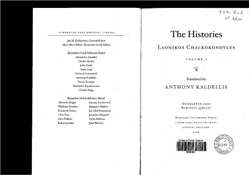 The Histories Volumes Iii Laonikos Chalkokondyles Anthony Kaldellis Ed
