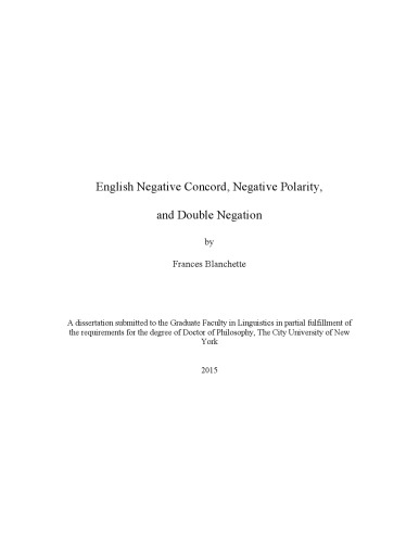 English Negative Concord Negative Polarity And Double Negation Frances Kathleen Blanchette
