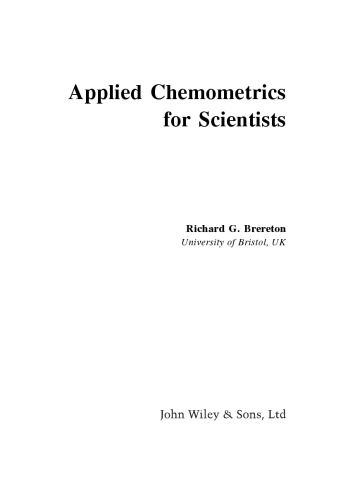 Applied Chemometrics For Scientists Richard G Brereton