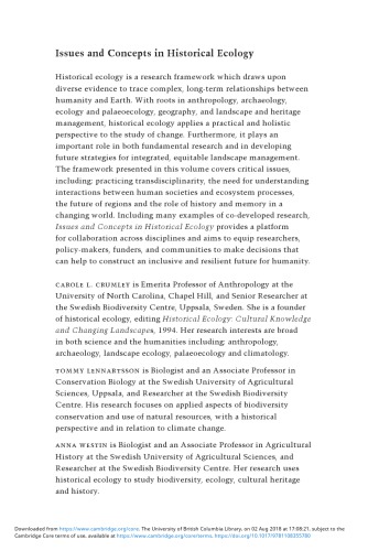 Issues And Concepts In Historical Ecology The Past And Future Of Landscapes And Regions Carol Crumley