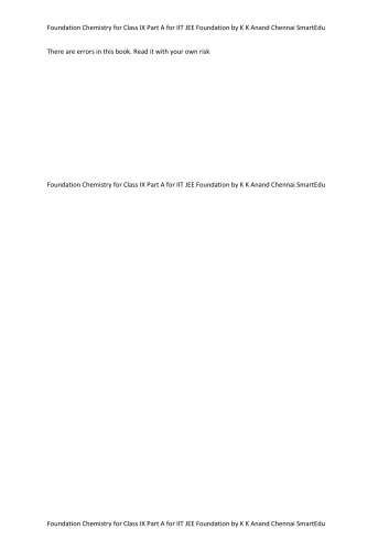 Foundation Chemistry For Class Ix Part A Standard 9 For Iit Jee Foundation K K Anand