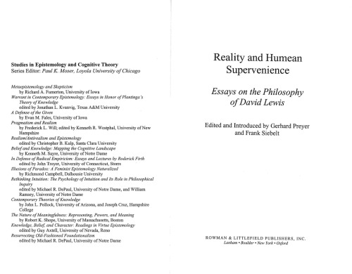 Reality And Humean Supervenience Essays On The Philosophy Of David Lewis Gerhard Preyer Frank Siebelt