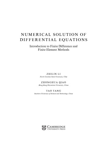 Numerical Solution Of Differential Equations Introduction To Finite Difference And Finite Element Methods Zhilin Li