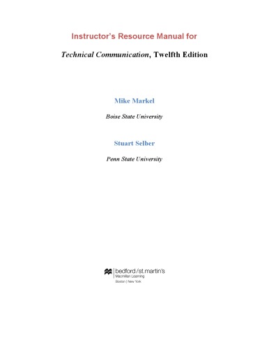 Technical Communicationinstructors Resource Manual 12th Edition Mike Markel Stuart A Selber