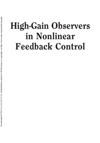 Highgain Observers In Nonlinear Feedback Control Hassan K Khalil