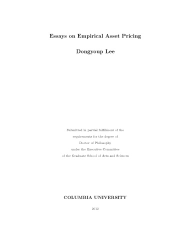 Essays On Empirical Asset Pricing Dongyoup Lee