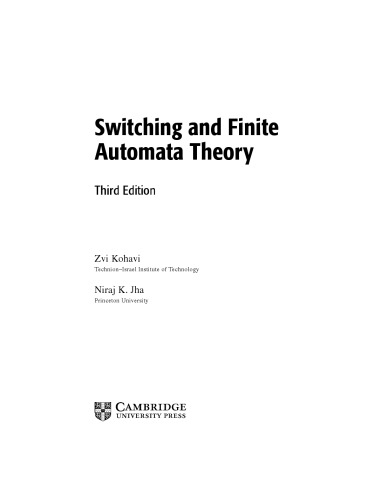 Switching And Finite Automata Theory 3rd Zvi Kohavi Niraj K Jha