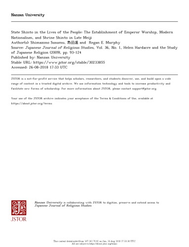 Article State Shinto In The Lives Of The People The Establishment Of Emperor Worship Modern Nationalism And Shrine Shinto In Late Meiji Shimazono Susumu